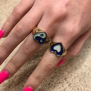 Gold Plated Blue Heart Wave Blue Heart Rings Set of 2